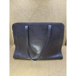 BANANA REPUBLIC Smooth Black Leather Tote Bag With Zipper Closure & Dual Handles